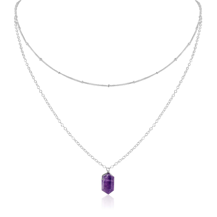 Double Terminated Crystal Layered Choker - Amethyst - Sterling Silver - Luna Tide Handmade Jewellery