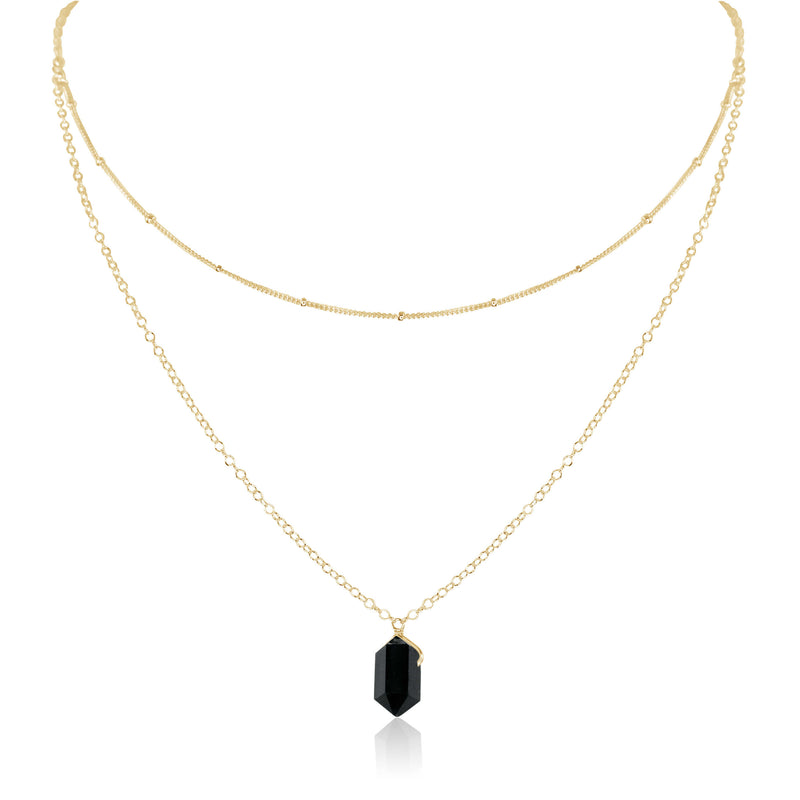 Double Terminated Crystal Layered Choker - Black Tourmaline - 14K Gold Fill - Luna Tide Handmade Jewellery