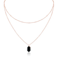 Double Terminated Crystal Layered Choker - Black Tourmaline - 14K Rose Gold Fill - Luna Tide Handmade Jewellery