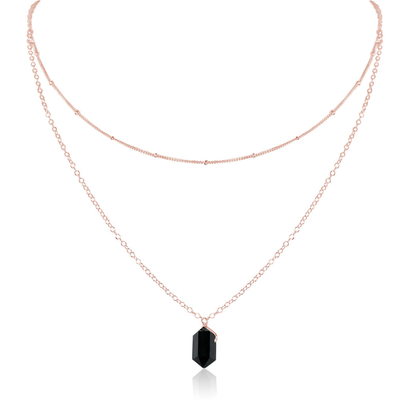 Double Terminated Crystal Layered Choker - Black Tourmaline - 14K Rose Gold Fill - Luna Tide Handmade Jewellery