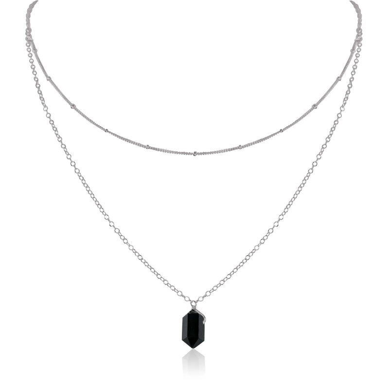 Double Terminated Crystal Layered Choker - Black Tourmaline - Stainless Steel - Luna Tide Handmade Jewellery