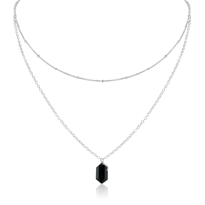 Double Terminated Crystal Layered Choker - Black Tourmaline - Sterling Silver - Luna Tide Handmade Jewellery