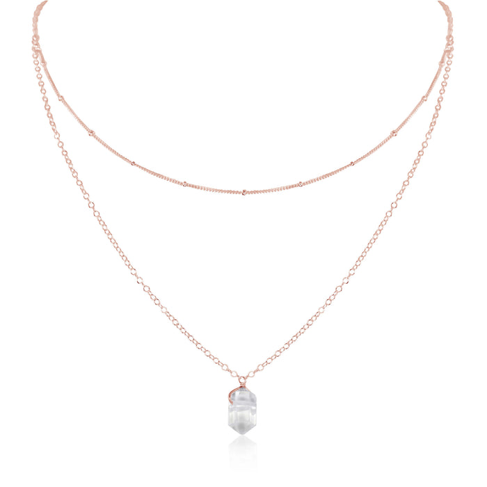 Double Terminated Crystal Layered Choker - Crystal Quartz - 14K Rose Gold Fill - Luna Tide Handmade Jewellery