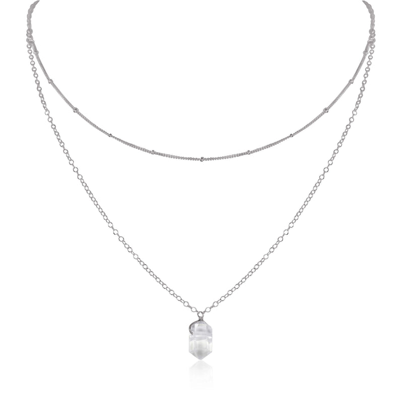 Double Terminated Crystal Layered Choker - Crystal Quartz - Stainless Steel - Luna Tide Handmade Jewellery