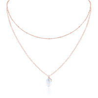 Double Terminated Crystal Layered Choker - Rainbow Moonstone - 14K Rose Gold Fill - Luna Tide Handmade Jewellery