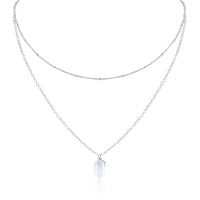 Double Terminated Crystal Layered Choker - Rainbow Moonstone - Sterling Silver - Luna Tide Handmade Jewellery