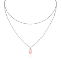 Double Terminated Crystal Layered Choker - Rose Quartz - Stainless Steel - Luna Tide Handmade Jewellery