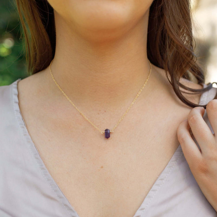Double Terminated Crystal Necklace - Amethyst - 14K Gold Fill - Luna Tide Handmade Jewellery