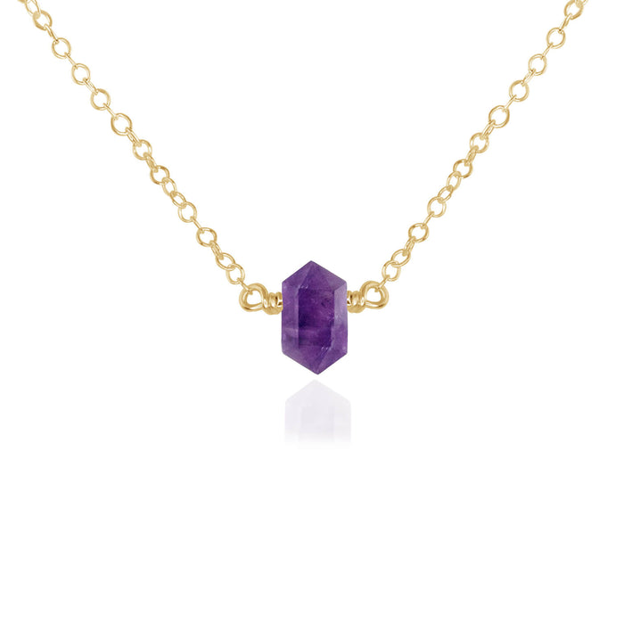 Double Terminated Crystal Necklace - Amethyst - 14K Gold Fill - Luna Tide Handmade Jewellery
