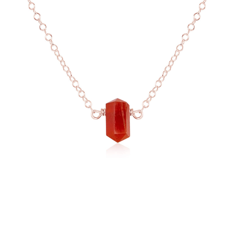 Double Terminated Crystal Necklace - Carnelian - 14K Rose Gold Fill - Luna Tide Handmade Jewellery