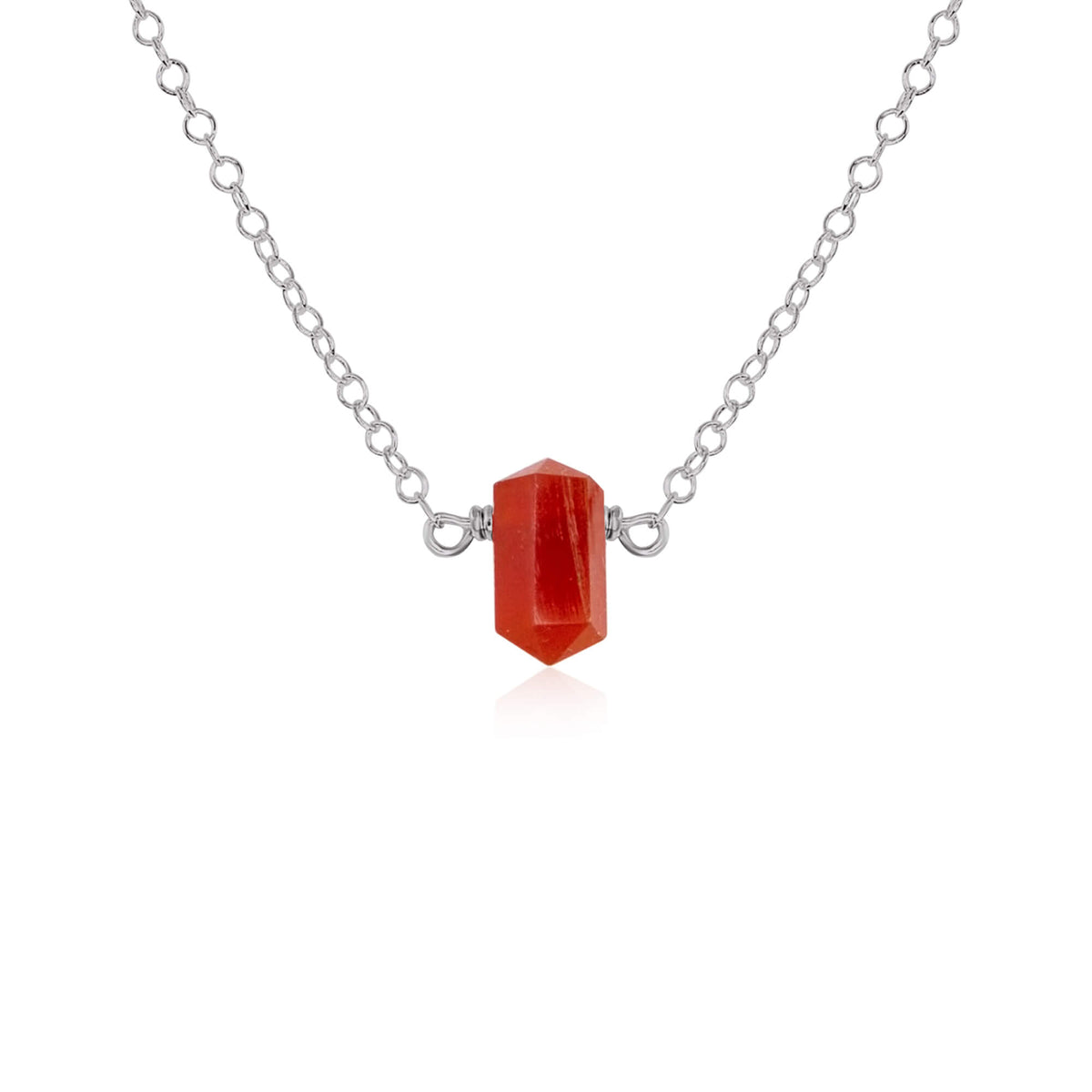 Double Terminated Crystal Necklace - Carnelian - Stainless Steel - Luna Tide Handmade Jewellery