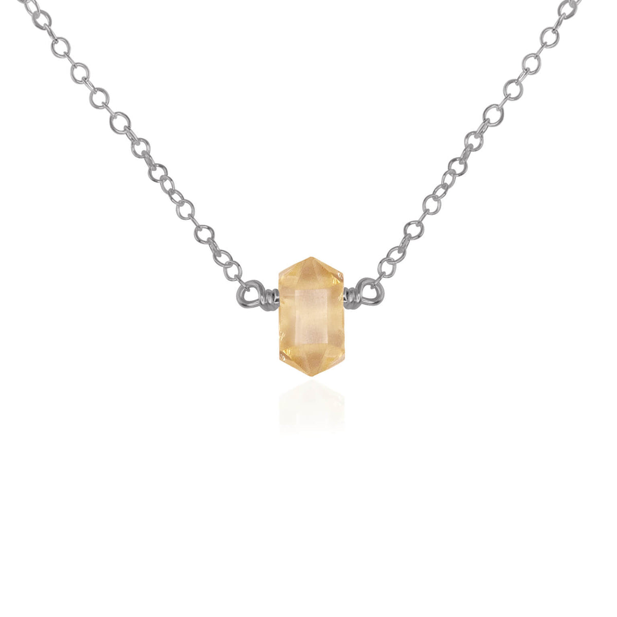 Double Terminated Crystal Necklace - Citrine - Stainless Steel - Luna Tide Handmade Jewellery