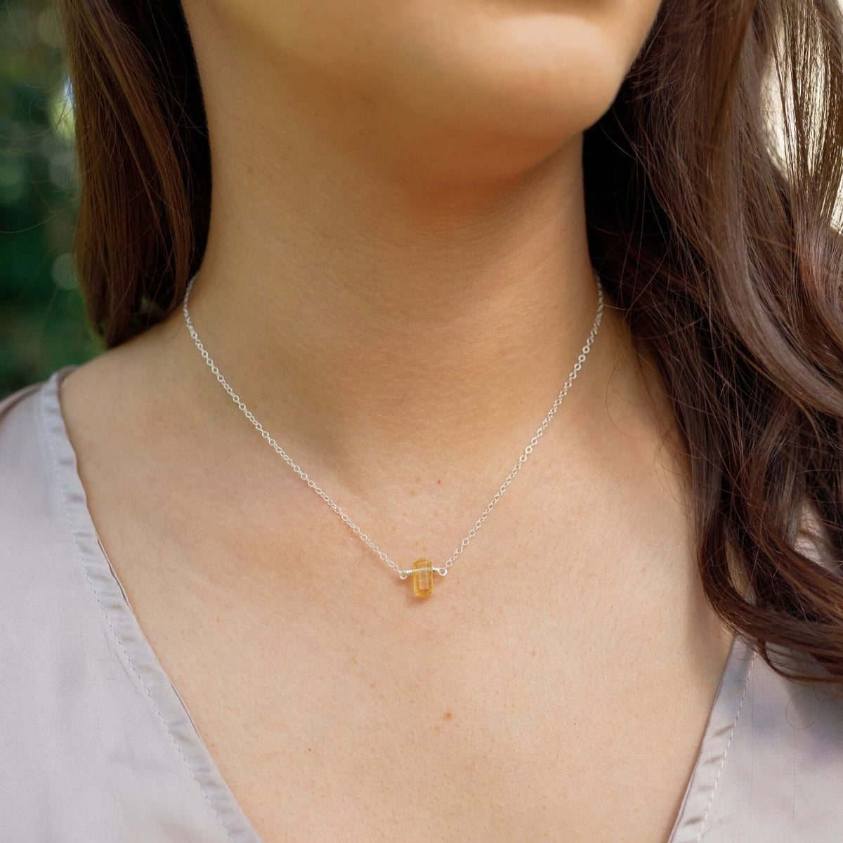 Double Terminated Crystal Necklace - Citrine - Sterling Silver - Luna Tide Handmade Jewellery