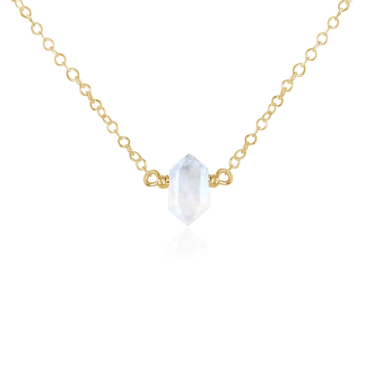 Double Terminated Crystal Necklace - Rainbow Moonstone - 14K Gold Fill - Luna Tide Handmade Jewellery