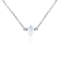 Double Terminated Crystal Necklace - Rainbow Moonstone - Stainless Steel - Luna Tide Handmade Jewellery