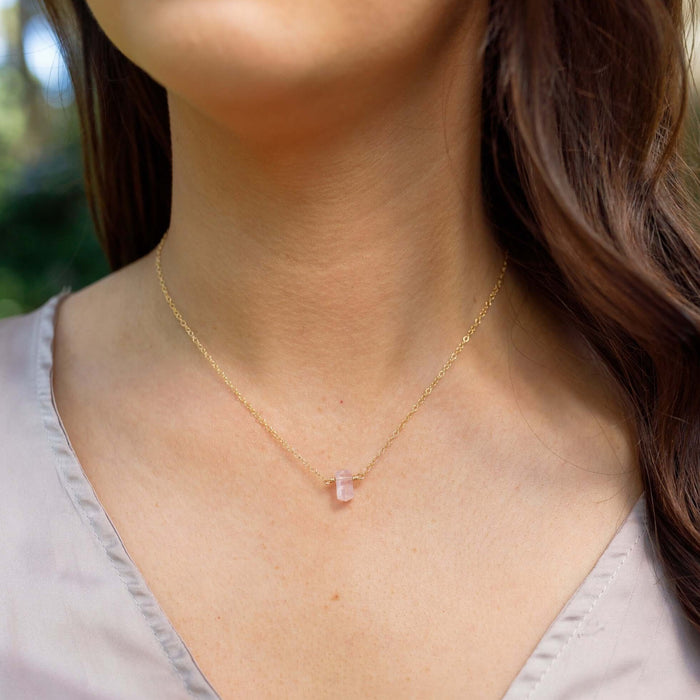 Double Terminated Crystal Necklace - Rose Quartz - 14K Gold Fill - Luna Tide Handmade Jewellery