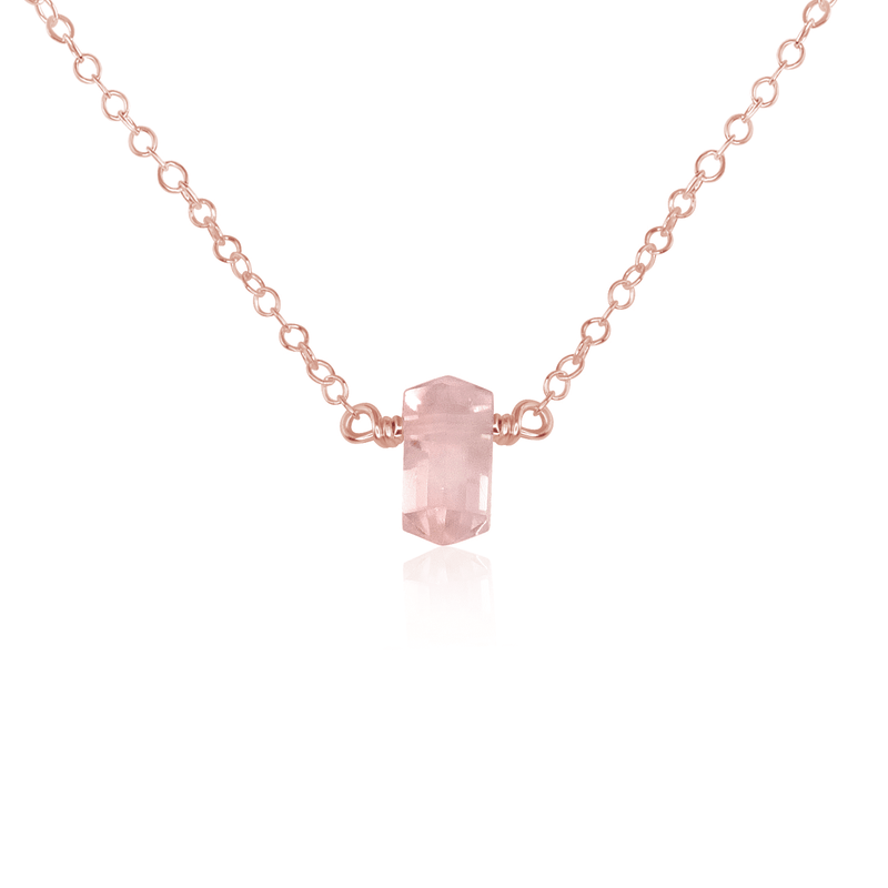 Double Terminated Crystal Necklace - Rose Quartz - 14K Rose Gold Fill - Luna Tide Handmade Jewellery