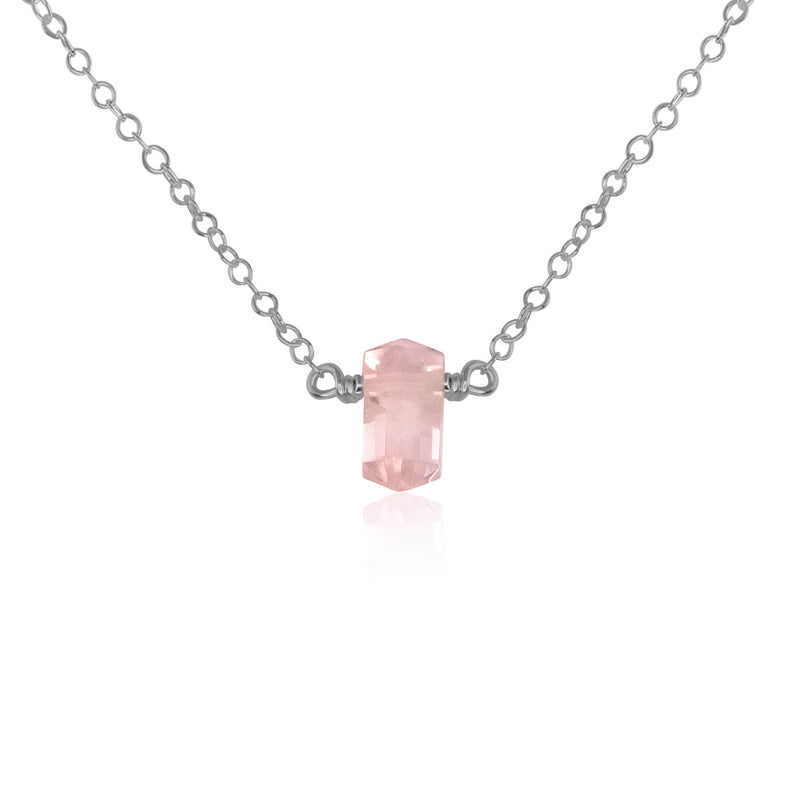 Double Terminated Crystal Necklace - Rose Quartz - Stainless Steel - Luna Tide Handmade Jewellery
