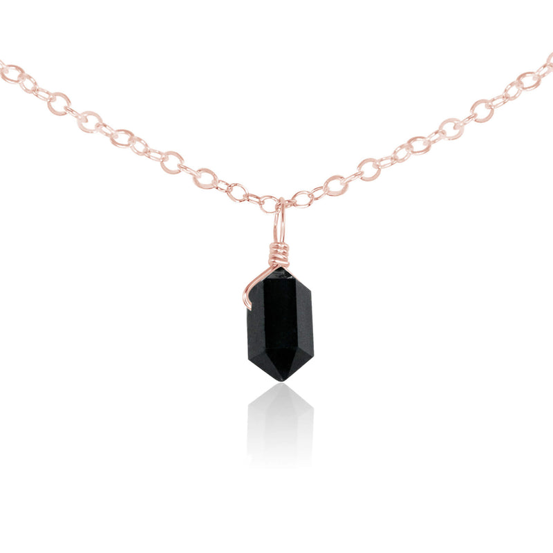 Double Terminated Crystal Pendant Choker - Black Tourmaline - 14K Rose Gold Fill - Luna Tide Handmade Jewellery