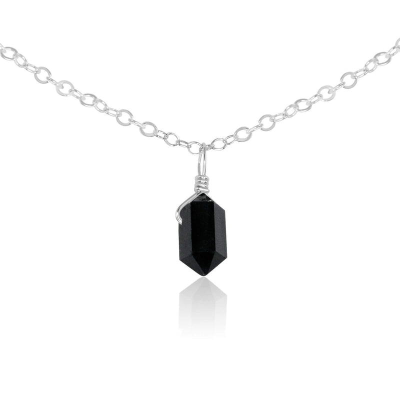 Double Terminated Crystal Pendant Choker - Black Tourmaline - Sterling Silver - Luna Tide Handmade Jewellery