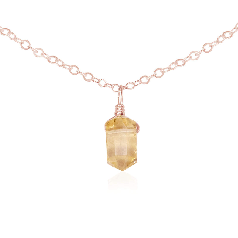 Double Terminated Crystal Pendant Choker - Citrine - 14K Rose Gold Fill - Luna Tide Handmade Jewellery