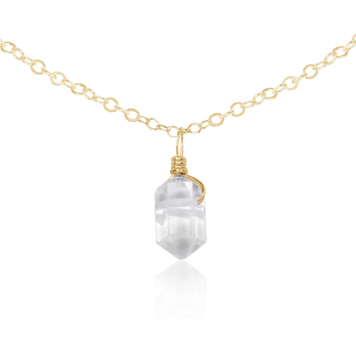 Double Terminated Crystal Pendant Choker - Crystal Quartz - 14K Gold Fill - Luna Tide Handmade Jewellery