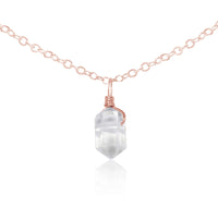 Double Terminated Crystal Pendant Choker - Crystal Quartz - 14K Rose Gold Fill - Luna Tide Handmade Jewellery