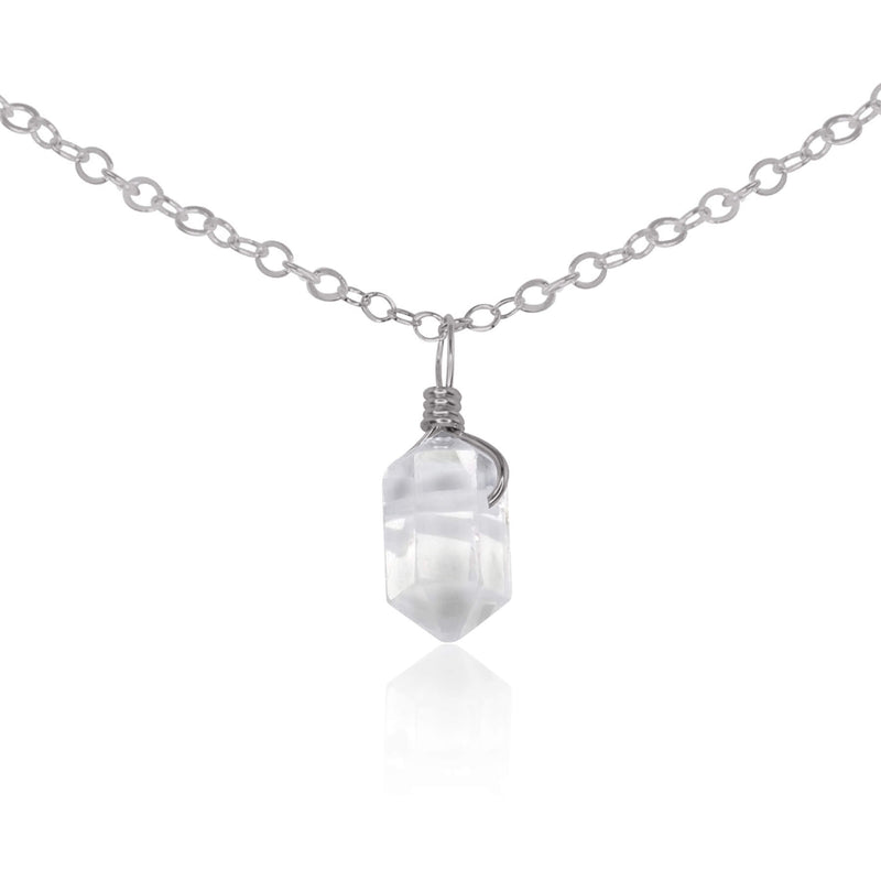 Double Terminated Crystal Pendant Choker - Crystal Quartz - Stainless Steel - Luna Tide Handmade Jewellery
