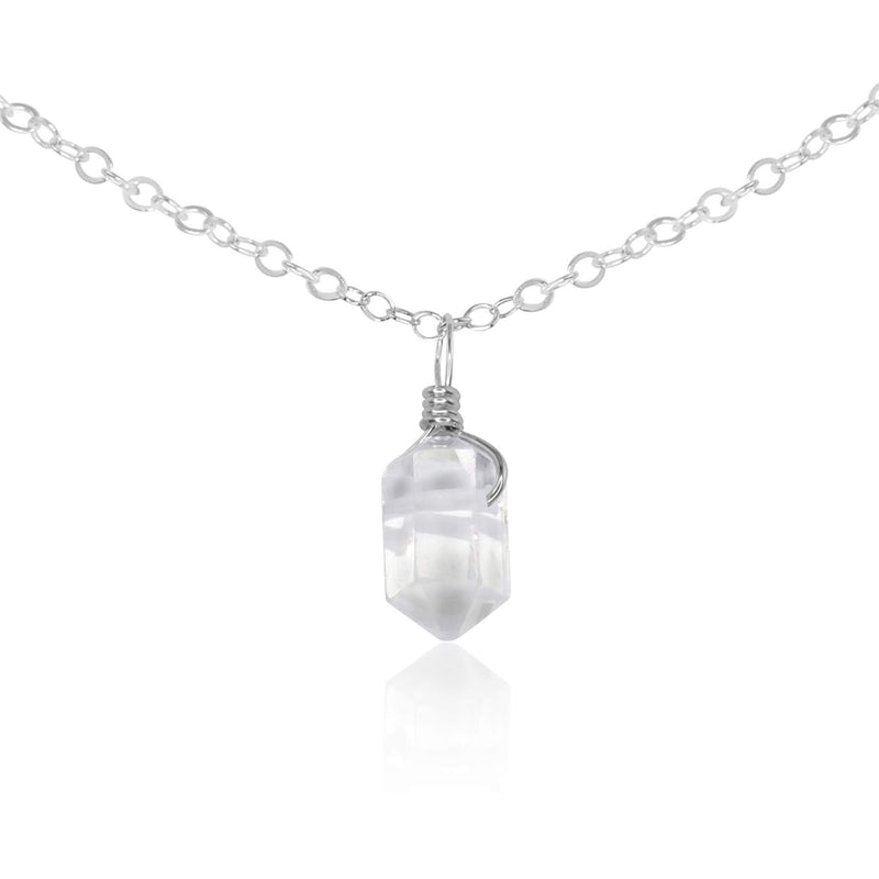 Double Terminated Crystal Pendant Choker - Crystal Quartz - Sterling Silver - Luna Tide Handmade Jewellery