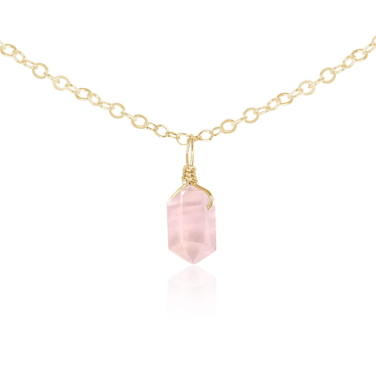 Double Terminated Crystal Pendant Choker - Rose Quartz - 14K Gold Fill - Luna Tide Handmade Jewellery
