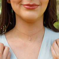 Double Terminated Crystal Pendant Choker - Rose Quartz - 14K Rose Gold Fill - Luna Tide Handmade Jewellery