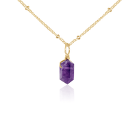 Double Terminated Crystal Pendant Necklace - Amethyst - 14K Gold Fill Satellite - Luna Tide Handmade Jewellery