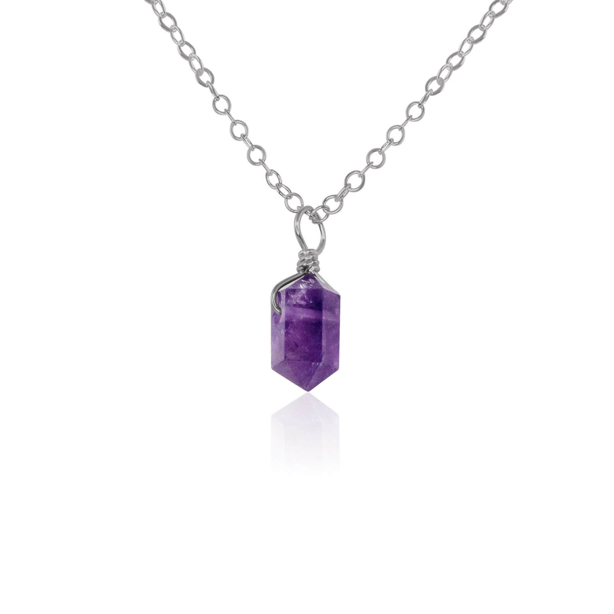 Double Terminated Crystal Pendant Necklace - Amethyst - Stainless Steel - Luna Tide Handmade Jewellery