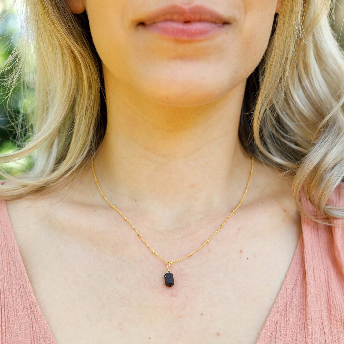 Double Terminated Crystal Pendant Necklace - Black Tourmaline - 14K Gold Fill Satellite - Luna Tide Handmade Jewellery