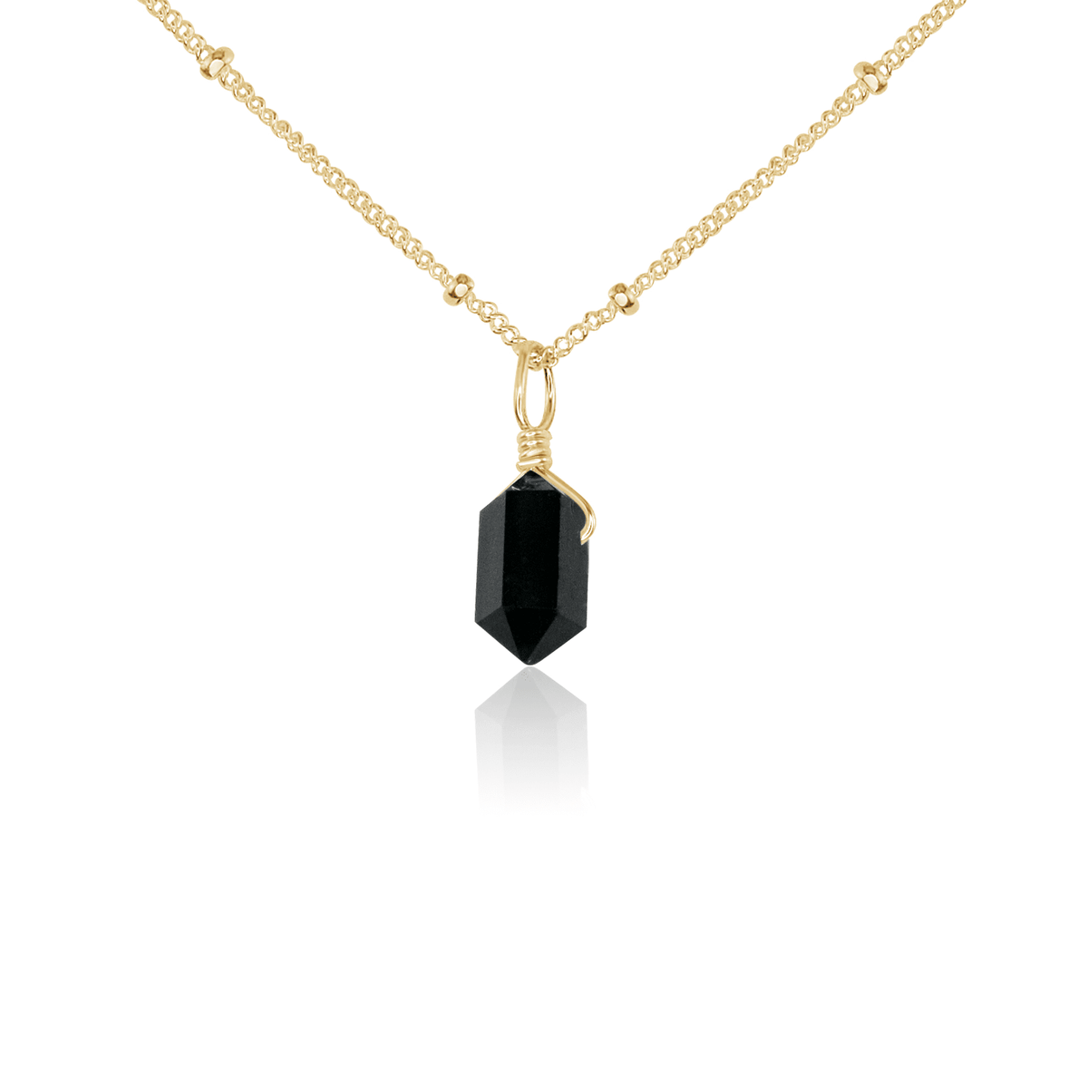 Double Terminated Crystal Pendant Necklace - Black Tourmaline - 14K Gold Fill Satellite - Luna Tide Handmade Jewellery