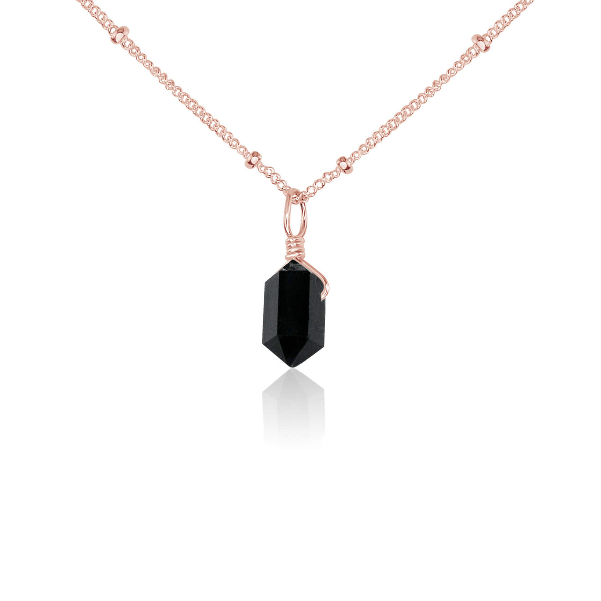 Double Terminated Crystal Pendant Necklace - Black Tourmaline - 14K Rose Gold Fill Satellite - Luna Tide Handmade Jewellery