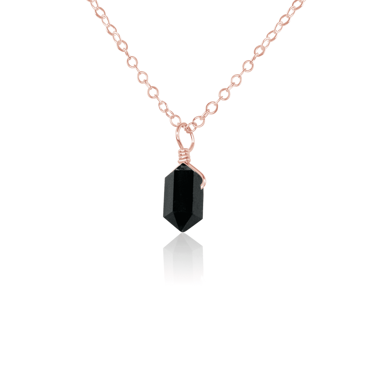Double Terminated Crystal Pendant Necklace - Black Tourmaline - 14K Rose Gold Fill - Luna Tide Handmade Jewellery