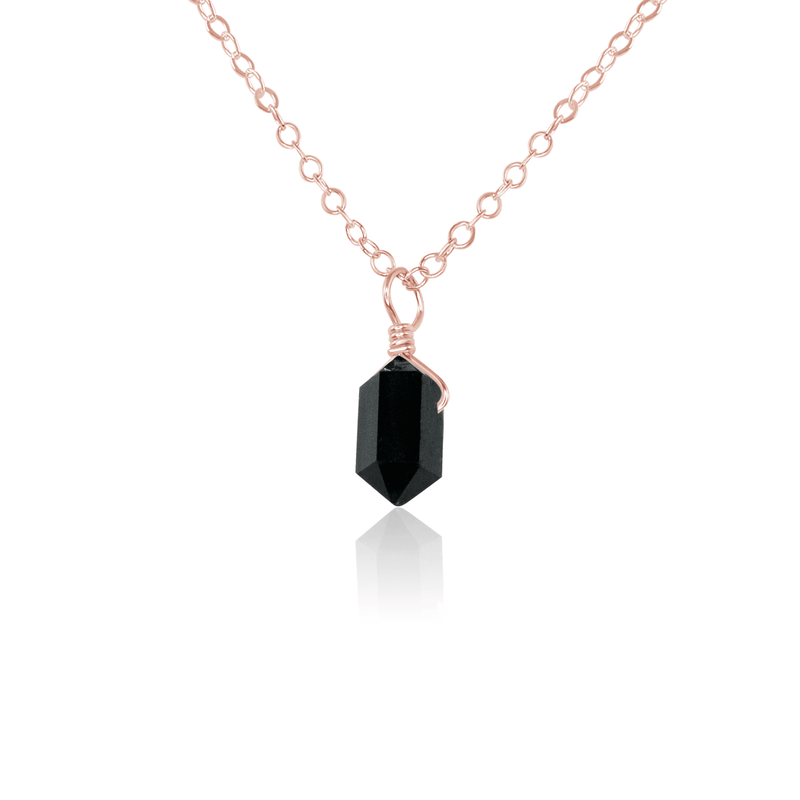 Double Terminated Crystal Pendant Necklace - Black Tourmaline - 14K Rose Gold Fill - Luna Tide Handmade Jewellery