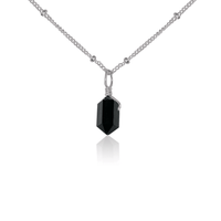 Double Terminated Crystal Pendant Necklace - Black Tourmaline - Stainless Steel Satellite - Luna Tide Handmade Jewellery