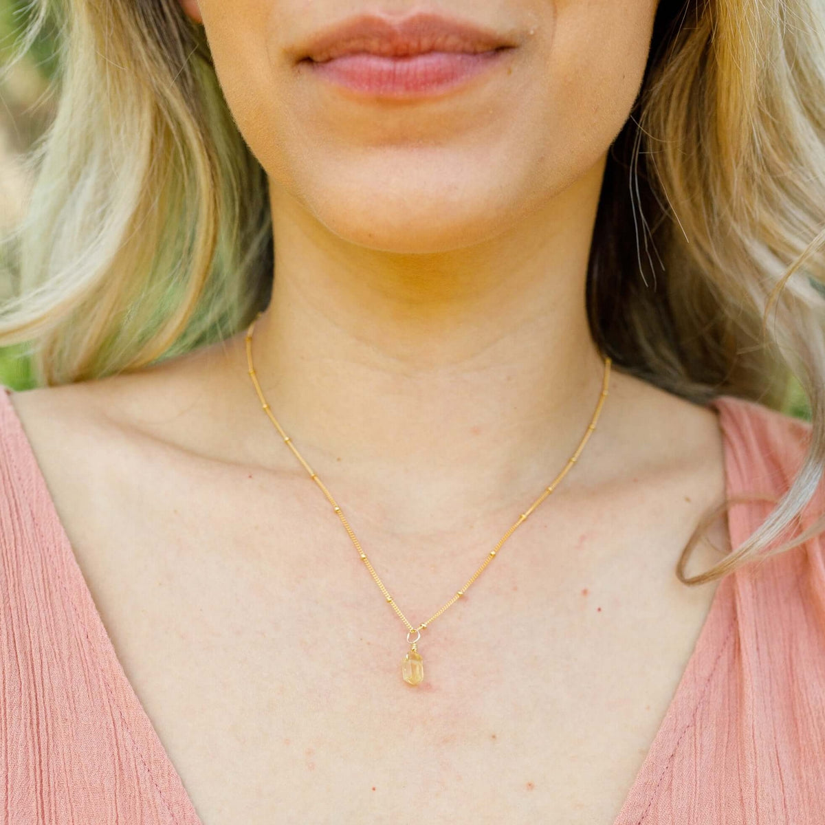 Double Terminated Crystal Pendant Necklace - Citrine - 14K Gold Fill Satellite - Luna Tide Handmade Jewellery