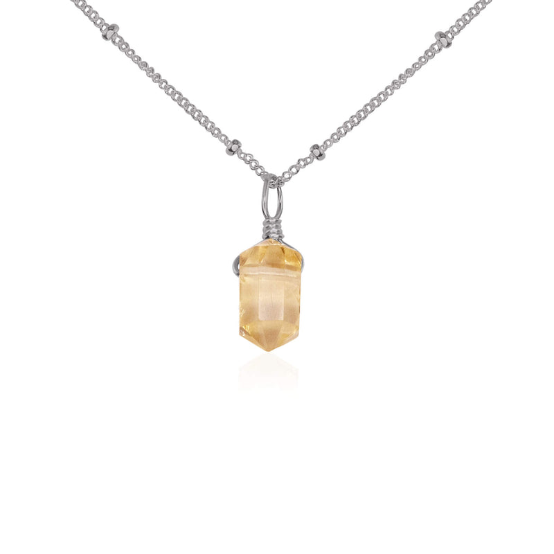 Double Terminated Crystal Pendant Necklace - Citrine - Stainless Steel Satellite - Luna Tide Handmade Jewellery