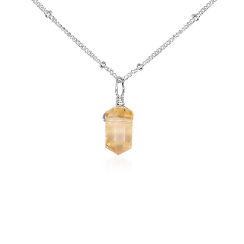 Double Terminated Crystal Pendant Necklace - Citrine - Sterling Silver Satellite - Luna Tide Handmade Jewellery