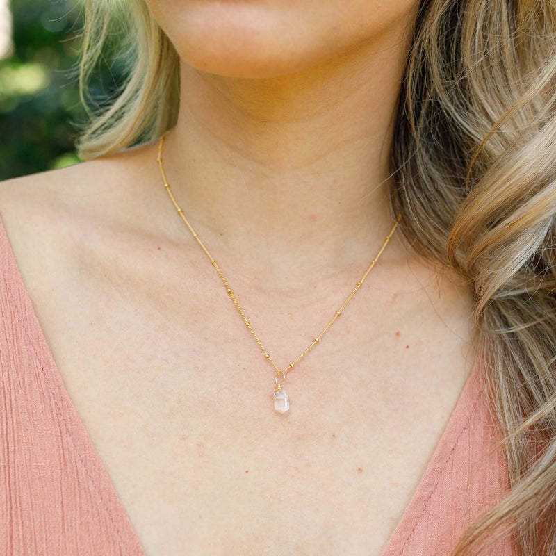 Double Terminated Crystal Pendant Necklace - Crystal Quartz - 14K Gold Fill Satellite - Luna Tide Handmade Jewellery