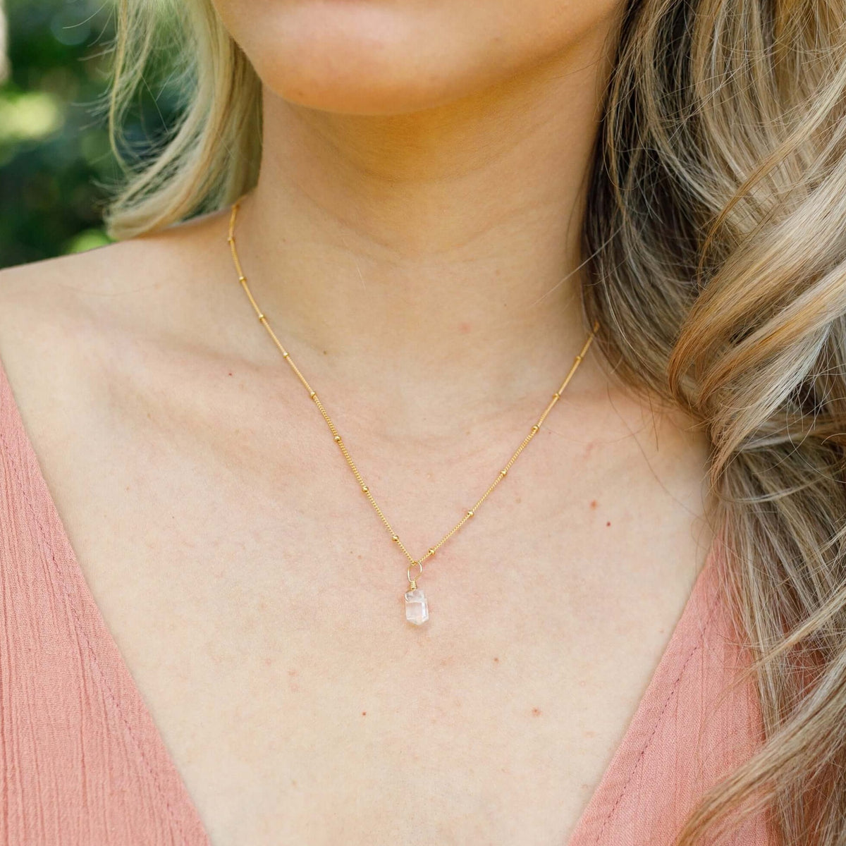 Double Terminated Crystal Pendant Necklace - Crystal Quartz - 14K Gold Fill Satellite - Luna Tide Handmade Jewellery