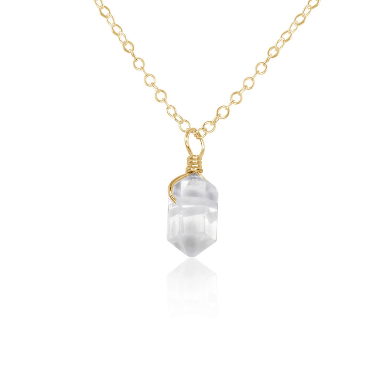 Double Terminated Crystal Pendant Necklace - Crystal Quartz - 14K Gold Fill - Luna Tide Handmade Jewellery
