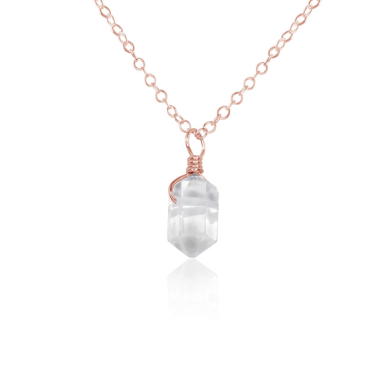 Double Terminated Crystal Pendant Necklace - Crystal Quartz - 14K Rose Gold Fill - Luna Tide Handmade Jewellery