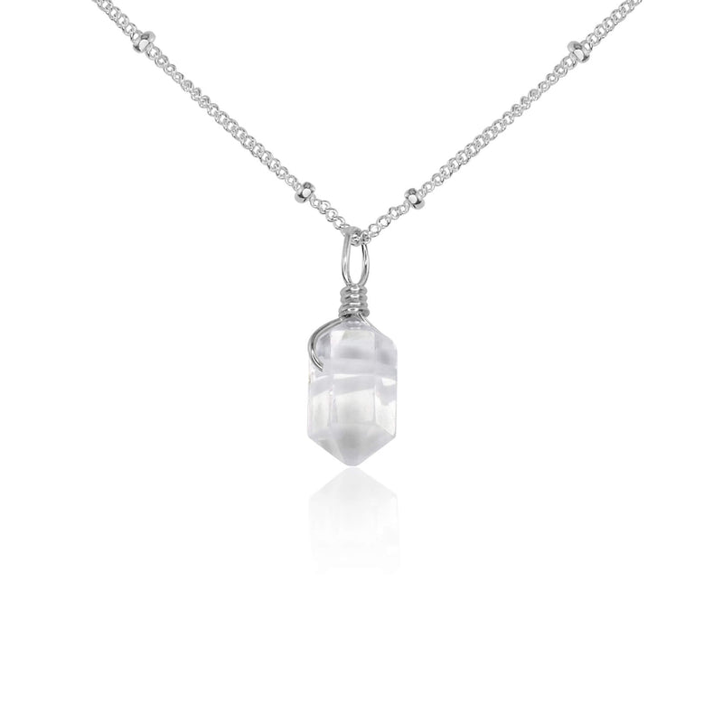 Double Terminated Crystal Pendant Necklace - Crystal Quartz - Sterling Silver Satellite - Luna Tide Handmade Jewellery