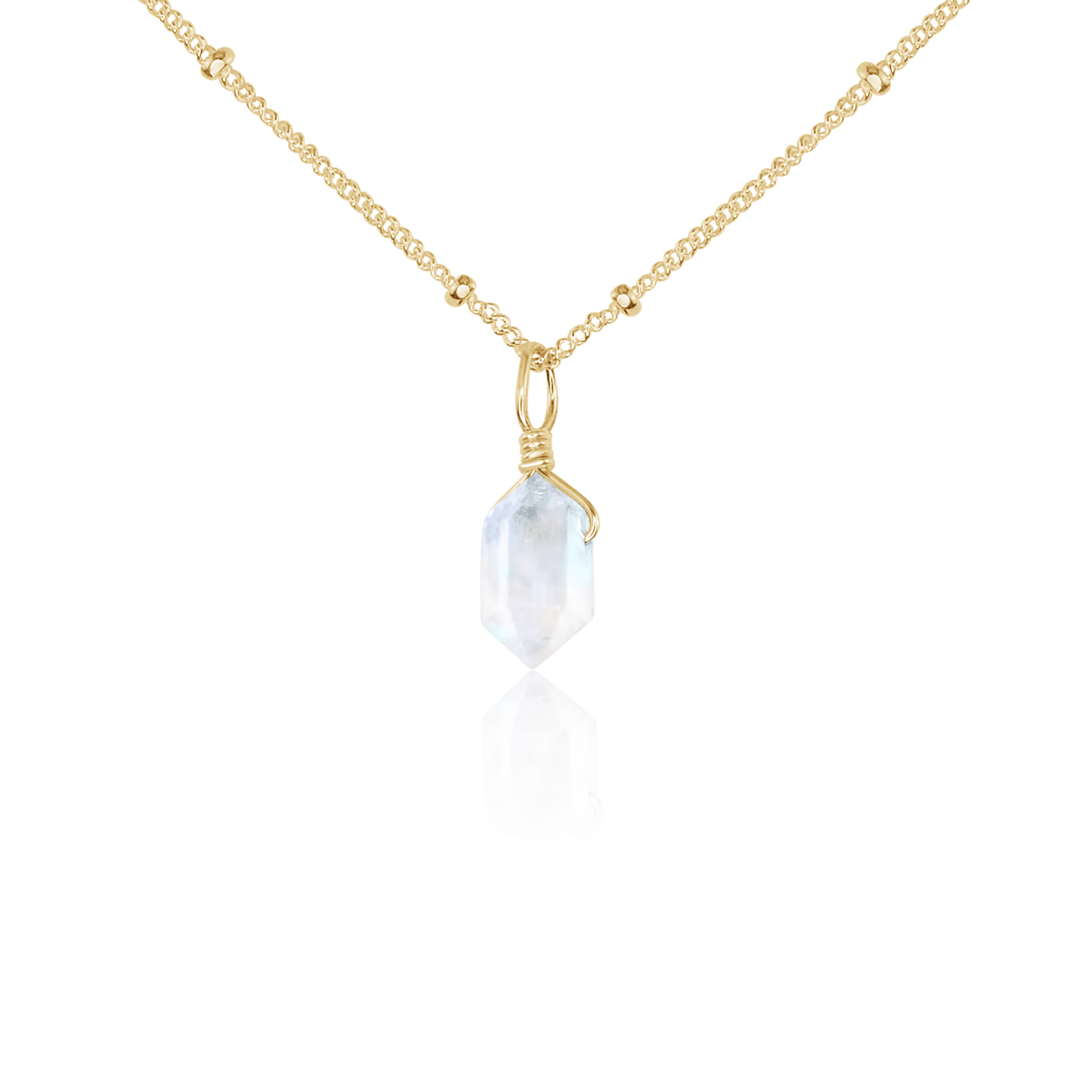 Double Terminated Crystal Pendant Necklace - Rainbow Moonstone - 14K Gold Fill Satellite - Luna Tide Handmade Jewellery