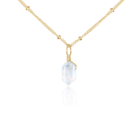 Double Terminated Crystal Pendant Necklace - Rainbow Moonstone - 14K Gold Fill Satellite - Luna Tide Handmade Jewellery