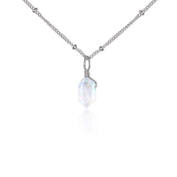 Double Terminated Crystal Pendant Necklace - Rainbow Moonstone - Stainless Steel Satellite - Luna Tide Handmade Jewellery